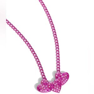 Pink Metallic Heart Pendant Necklace & Bracelet set